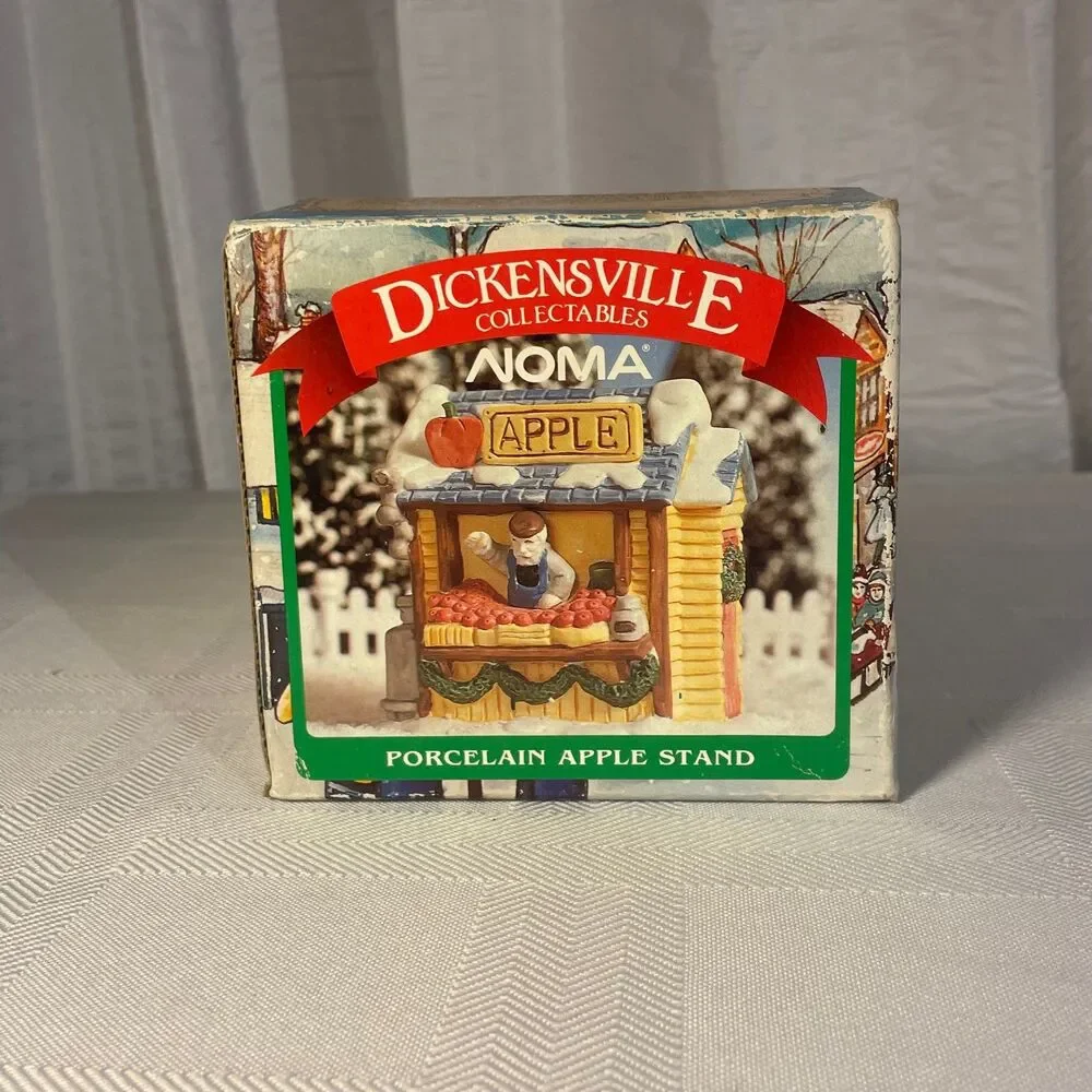 1990 NOMA Dickensville Porcelain Apple Stand #6114 Christmas Village Boxed